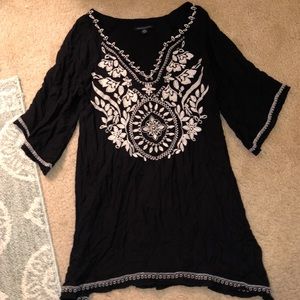 Embroidered Black Bell Sleeve Dress